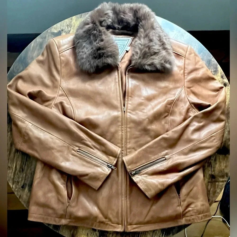 MARVIN RICHARDS | women’s leather & rabbit fur jacket. Size: XL